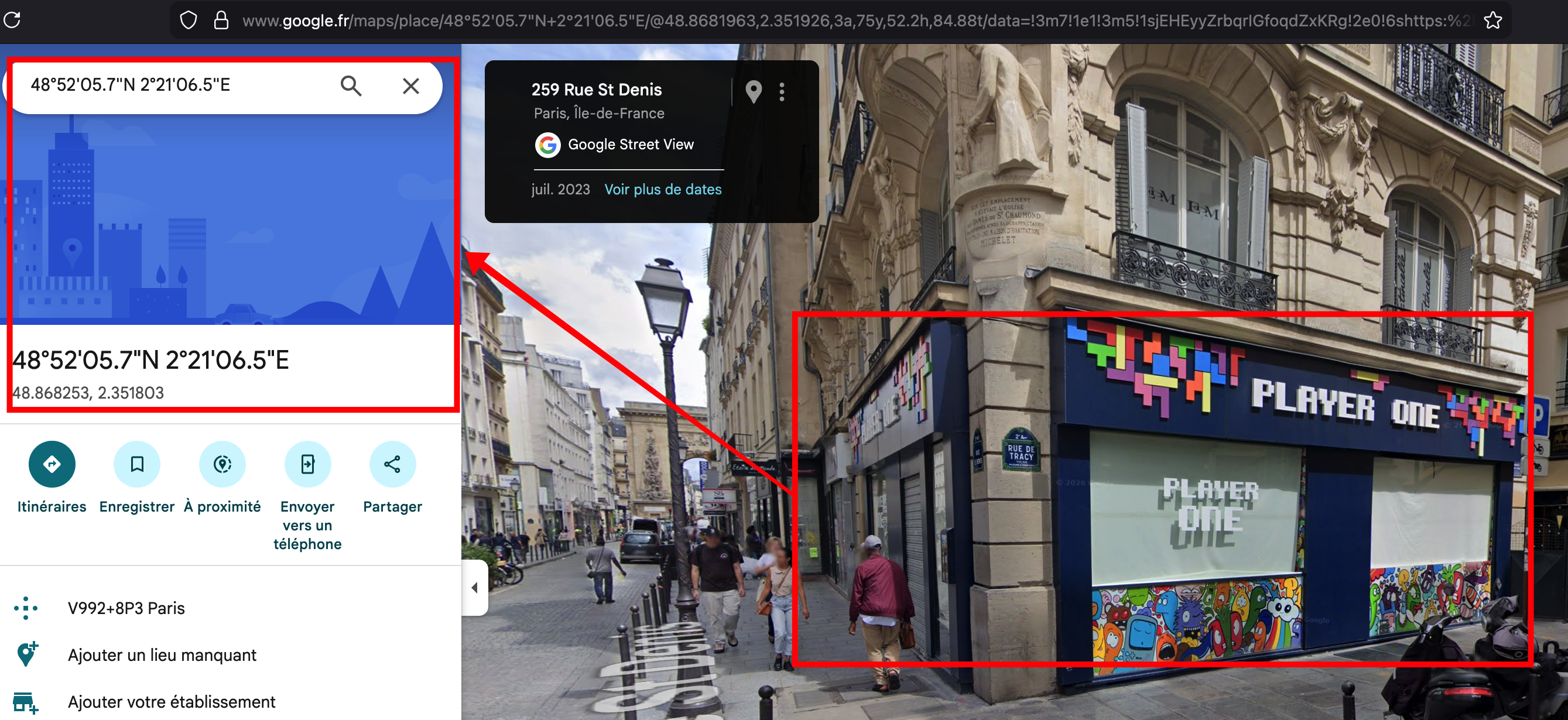 Player One bar on Google Maps