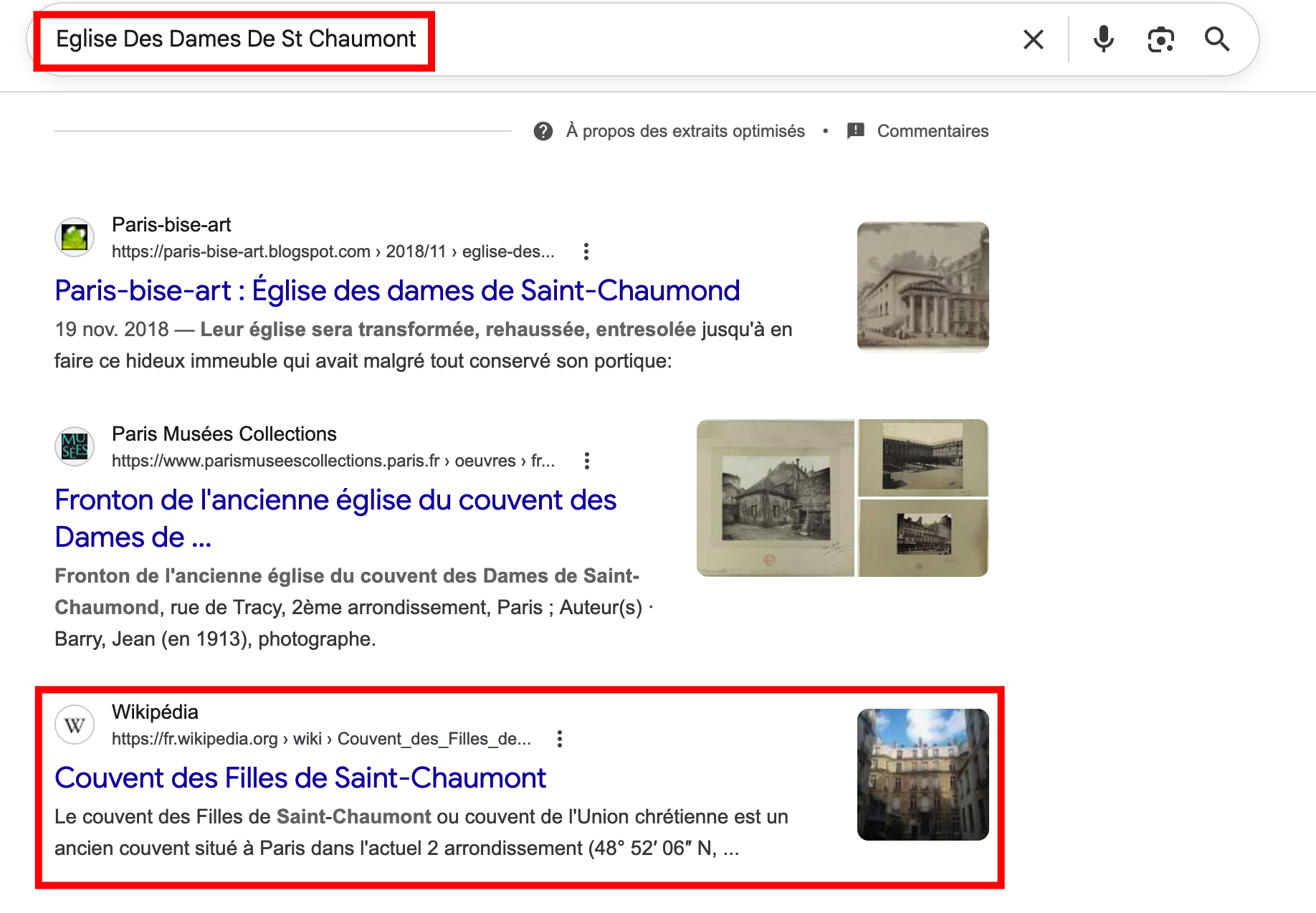 Google search — Filles de Saint-Chaumont