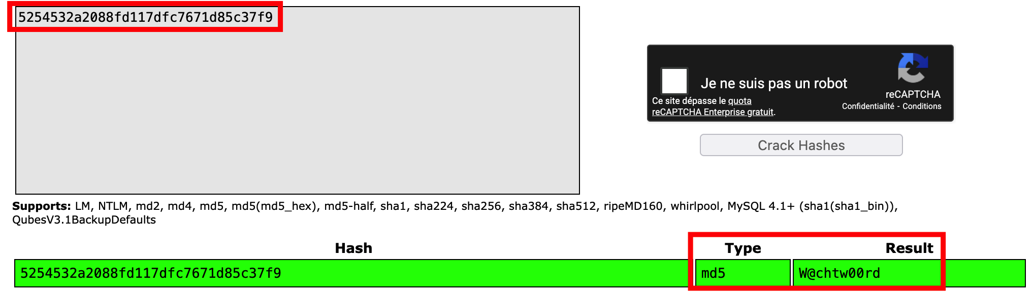 CrackStation — cracked hash