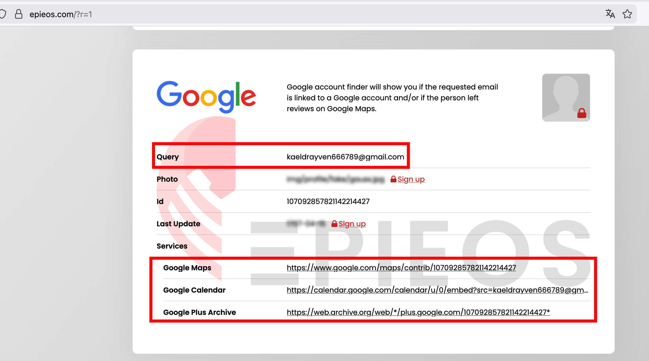 Epieos — Google & Gravatar