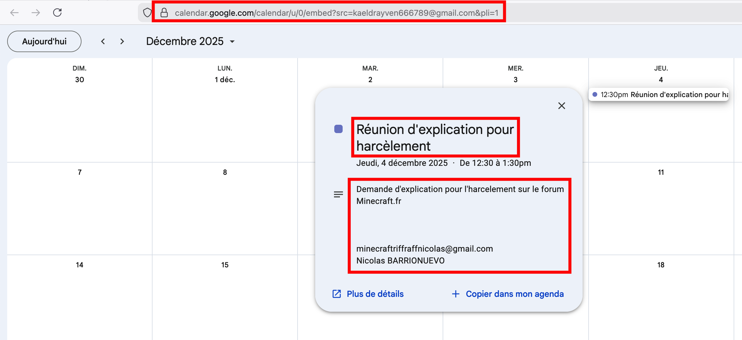 Google Calendar — event 4 Dec 2025