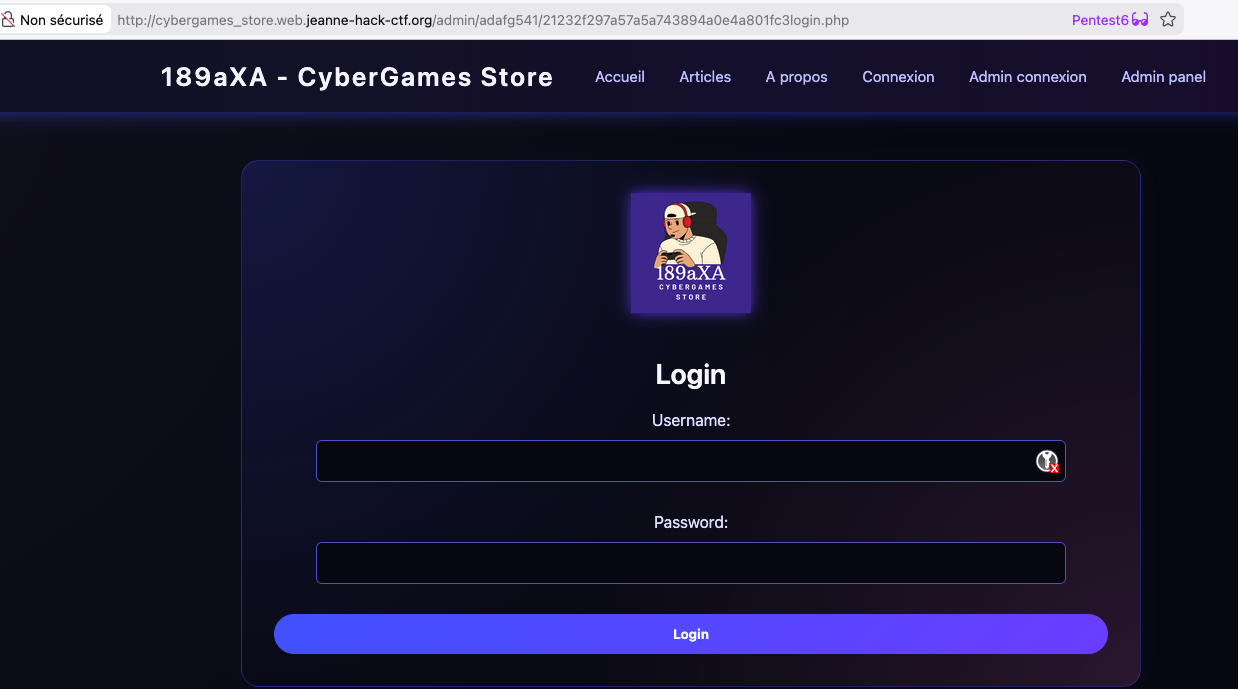 Admin login interface