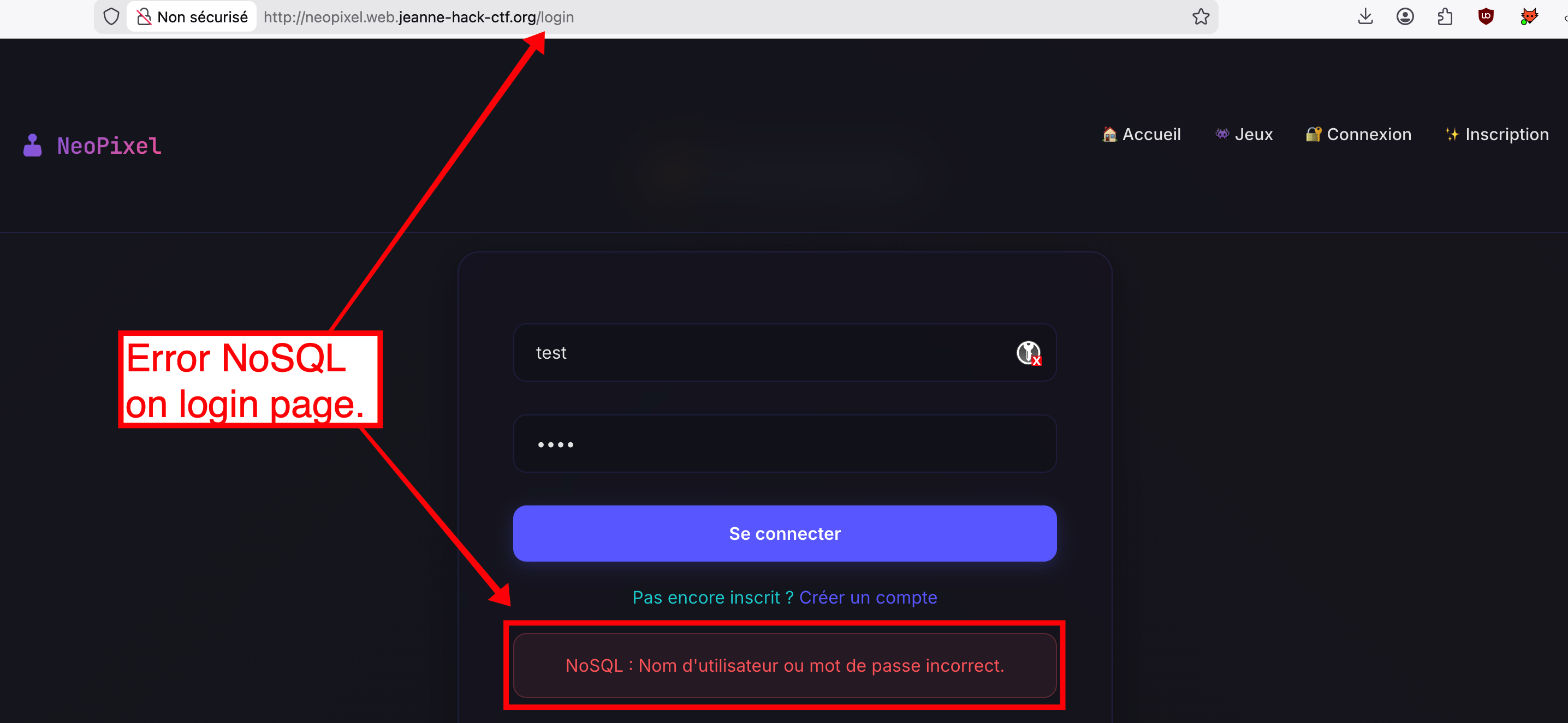 Login error message (NoSQL)