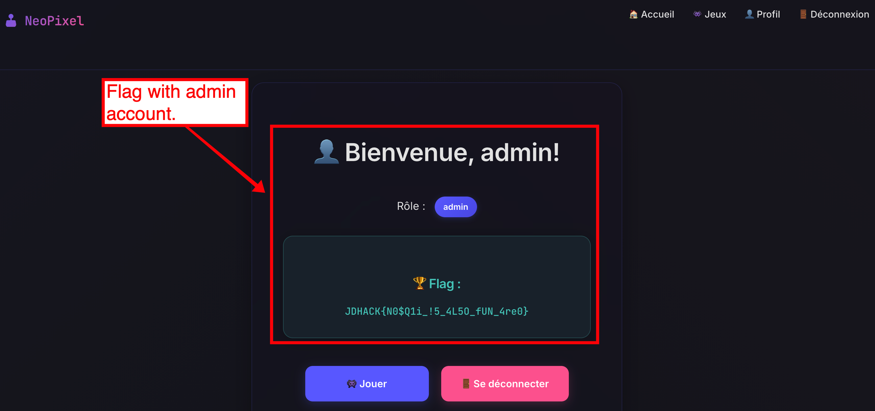 Admin profile with the flag