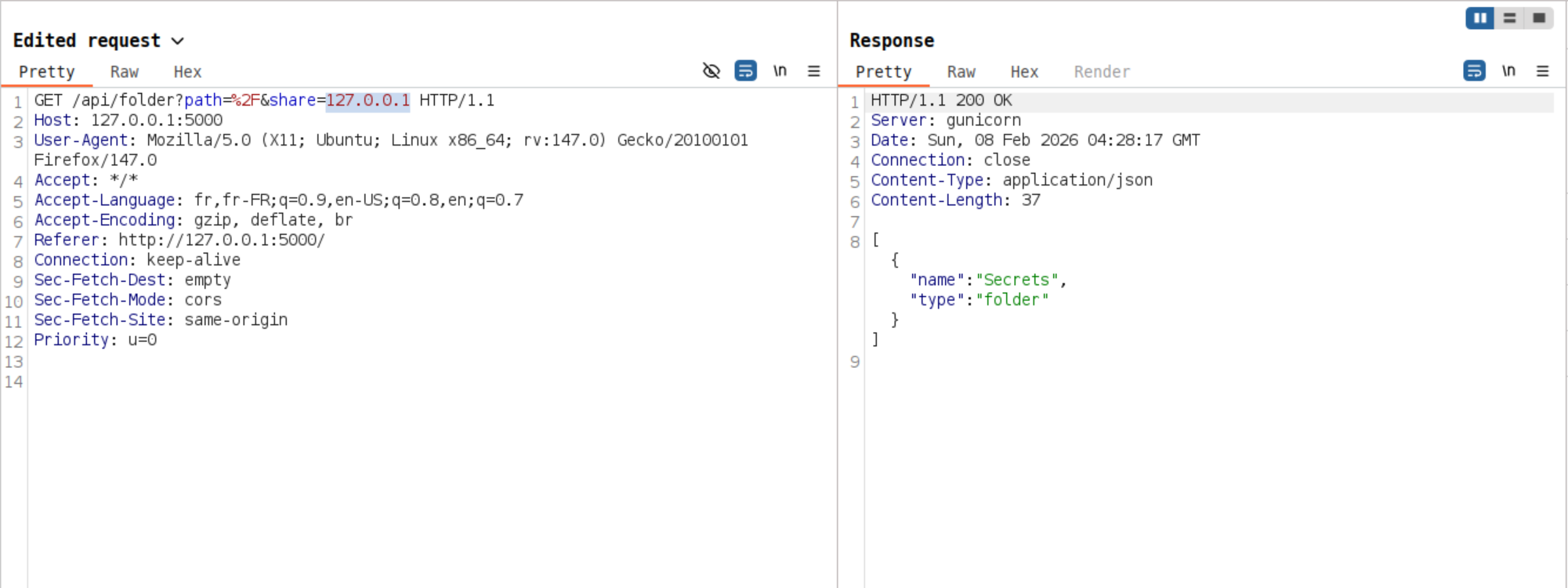 Screenshot of the /shares endpoint