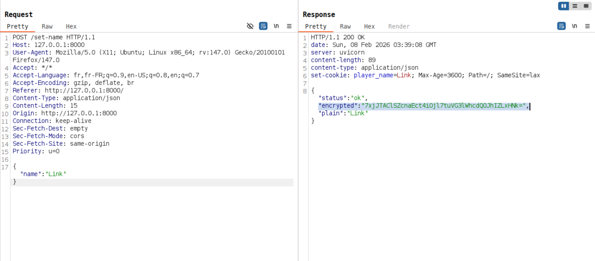 Screenshot of the request to set-name